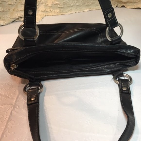 FOSSIL Black Super Soft Leather Satchel Zip Handbag Dbl Strap 13"x10" - Picture 12 of 16
